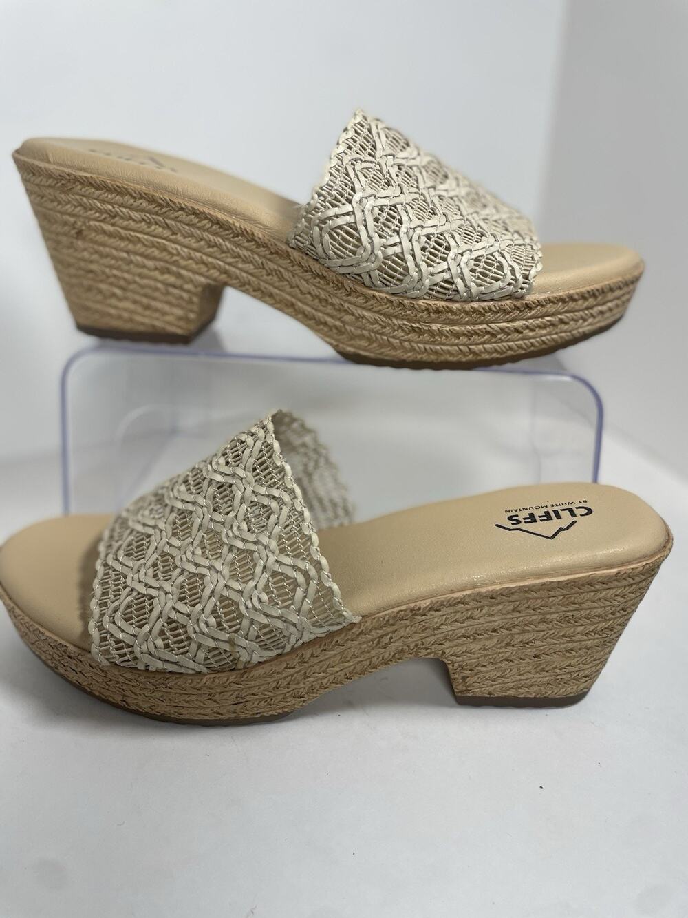 Cliffs by White Mountain Womens 9.5 Beige Woven Slide Sandals Espadrille Heels